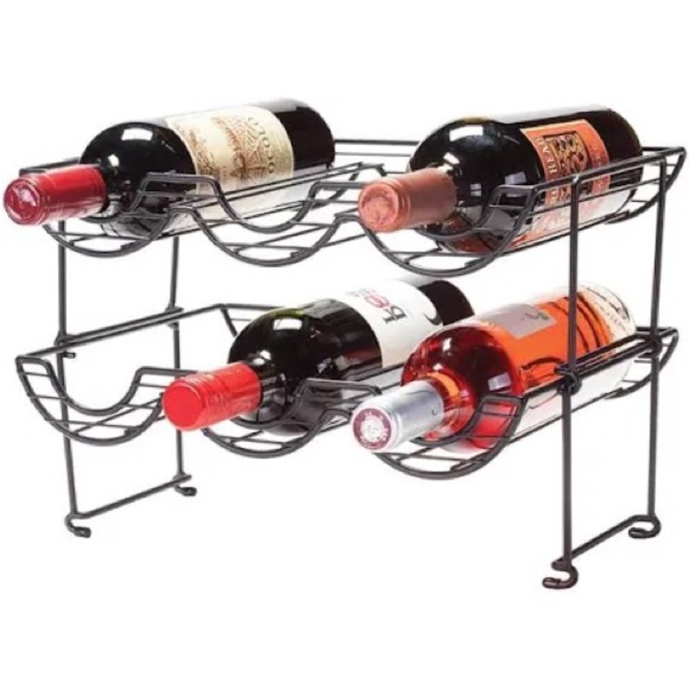 Oenophilia Black Matte Halfpipe Wine Rack Set of 2 Stackable Modern Bar Storage